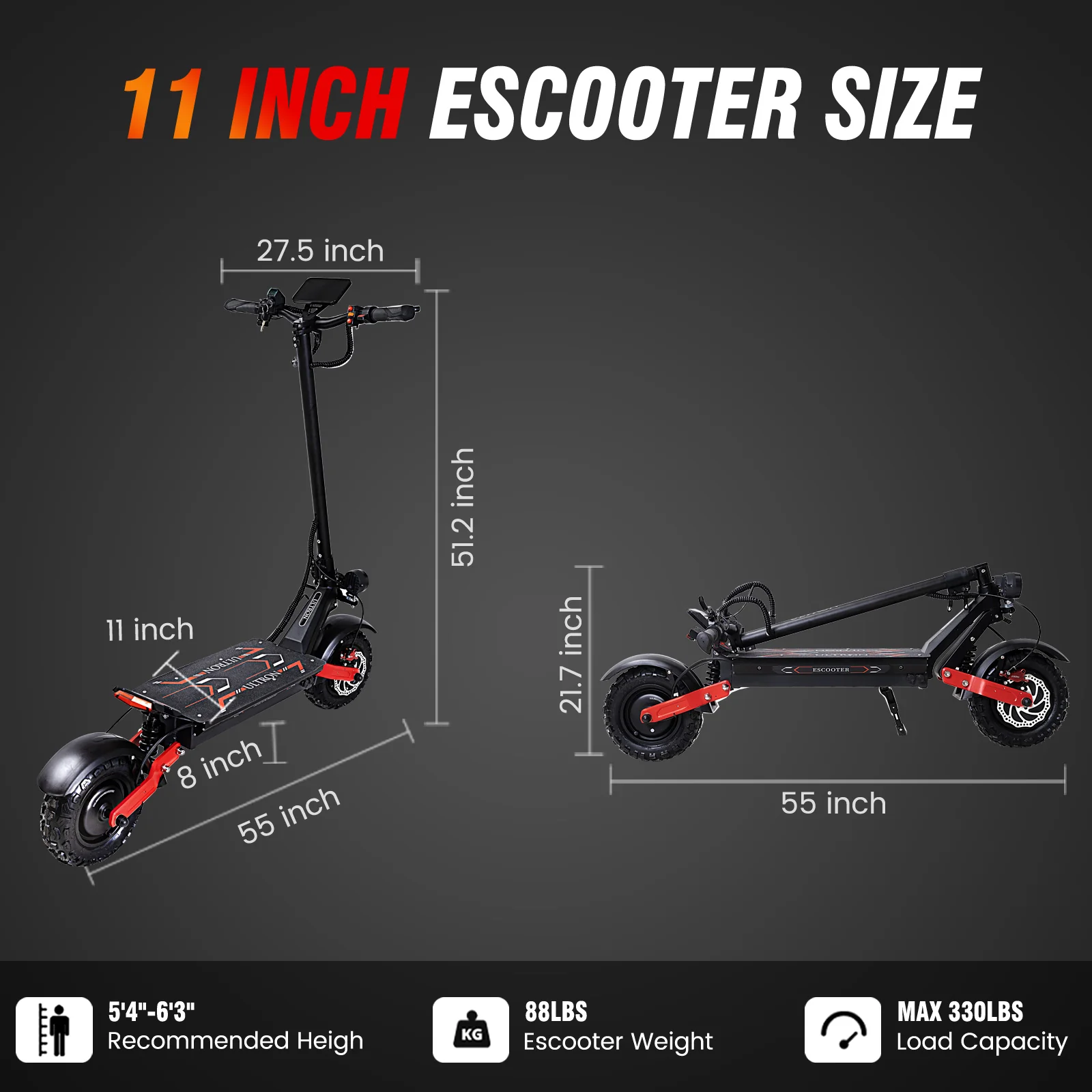 Electric Scooter for Adults, 11"  60V 6000W, Up to 51-55MPH 55-60Miles, Fast E-Scooter with Seat, Adult Scooter for Mountains, Off-Road, Road - Image 6